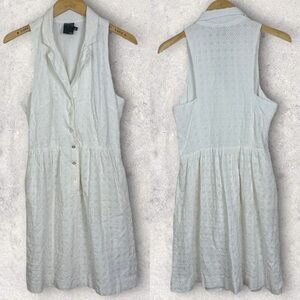 Gabby Skye White Crochet Knit Collared Button Front Mini Dress Size 12 Pockets